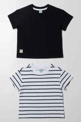 2 Pack Stripe Short Sleeve T-Shirts Black