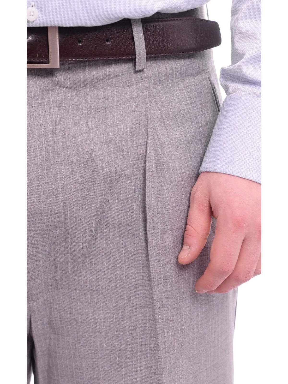 Apollo King Classic Fit Gray Pinstripe Pleated Wide Leg Wool Dress Pants