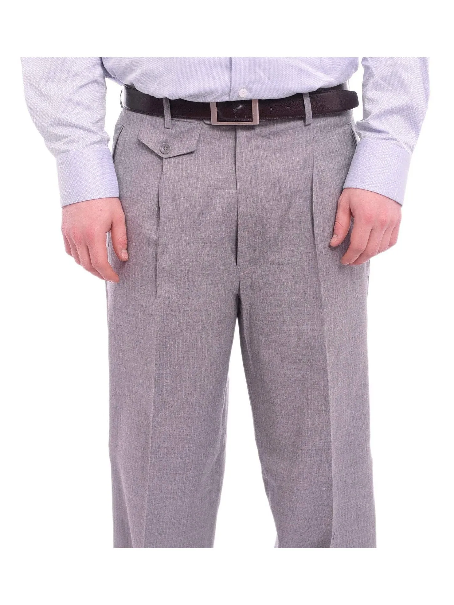 Apollo King Classic Fit Gray Pinstripe Pleated Wide Leg Wool Dress Pants