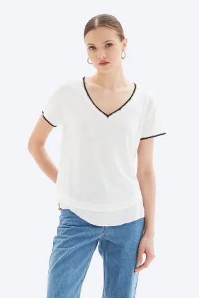 AVA TIPPED V-NECK MOCK LAYER TEE