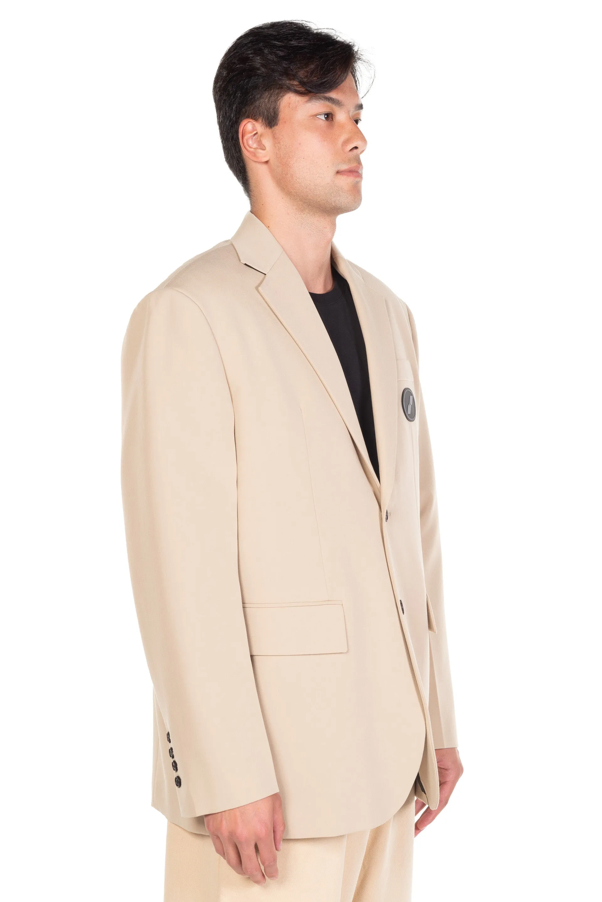 Beige Oversized Suit Logo Blazer