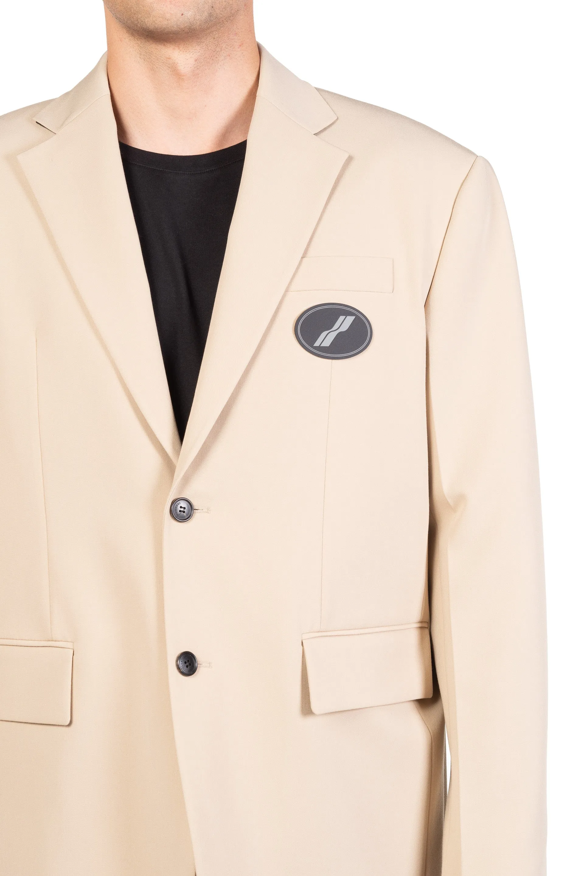 Beige Oversized Suit Logo Blazer