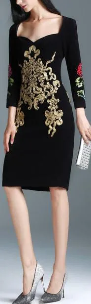 Black Embellished Fitted Dress