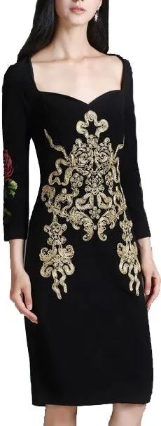 Black Embellished Fitted Dress