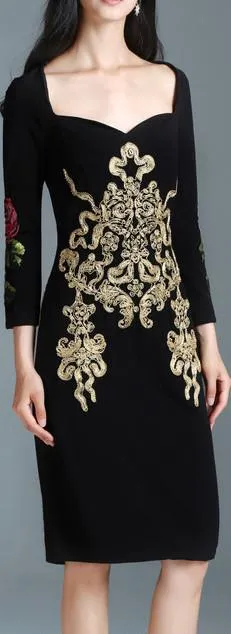 Black Embellished Fitted Dress