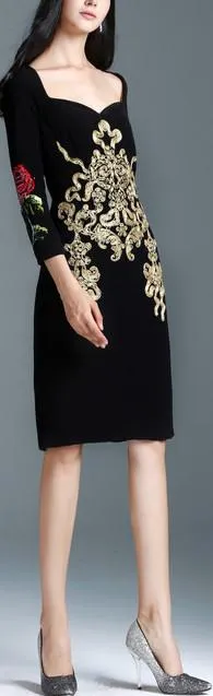 Black Embellished Fitted Dress