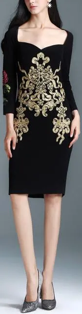 Black Embellished Fitted Dress