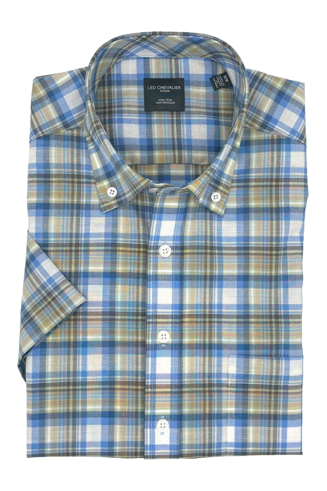 Blue Plaid Cotton Non-Iron Short Sleeve Shirt