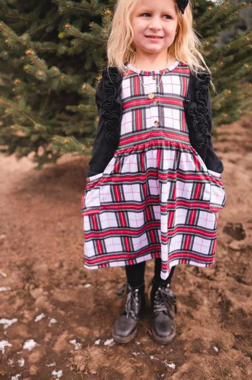 Button Twirl Dress - Plaid