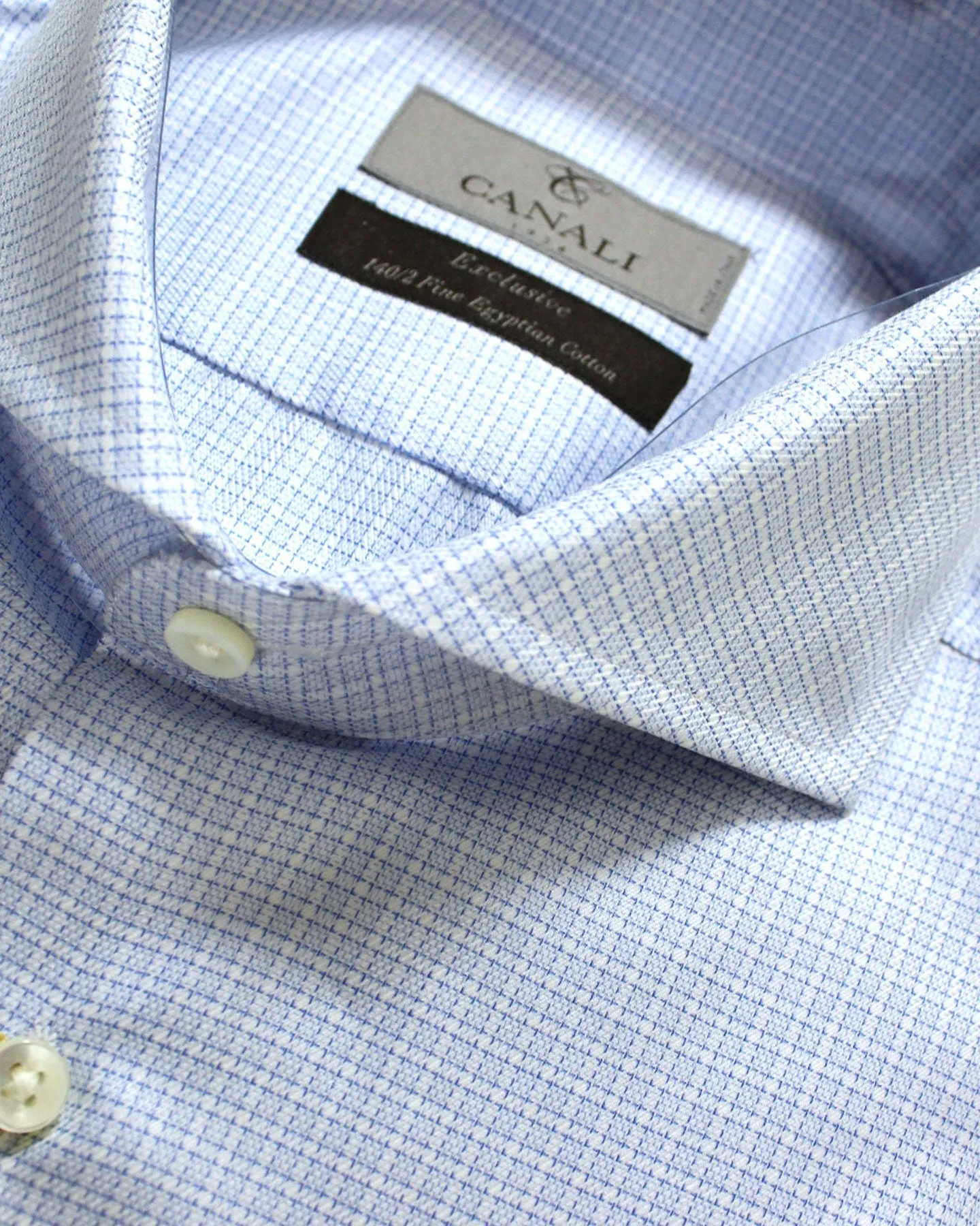 Canali Dress Shirt Exclusive Collection White Blue Design - Modern Fit 40 - 15 3/4