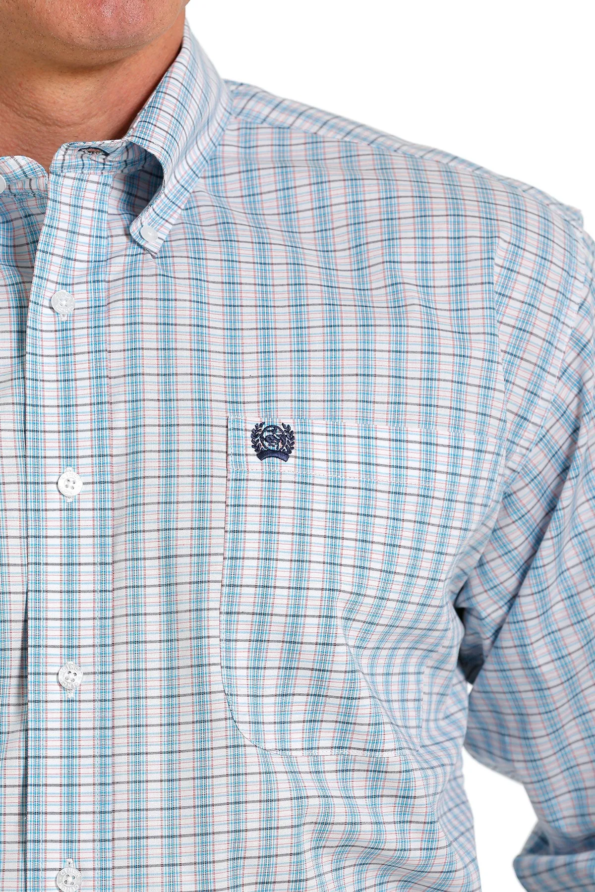 Cinch | White & Teal Plaid LS Shirt