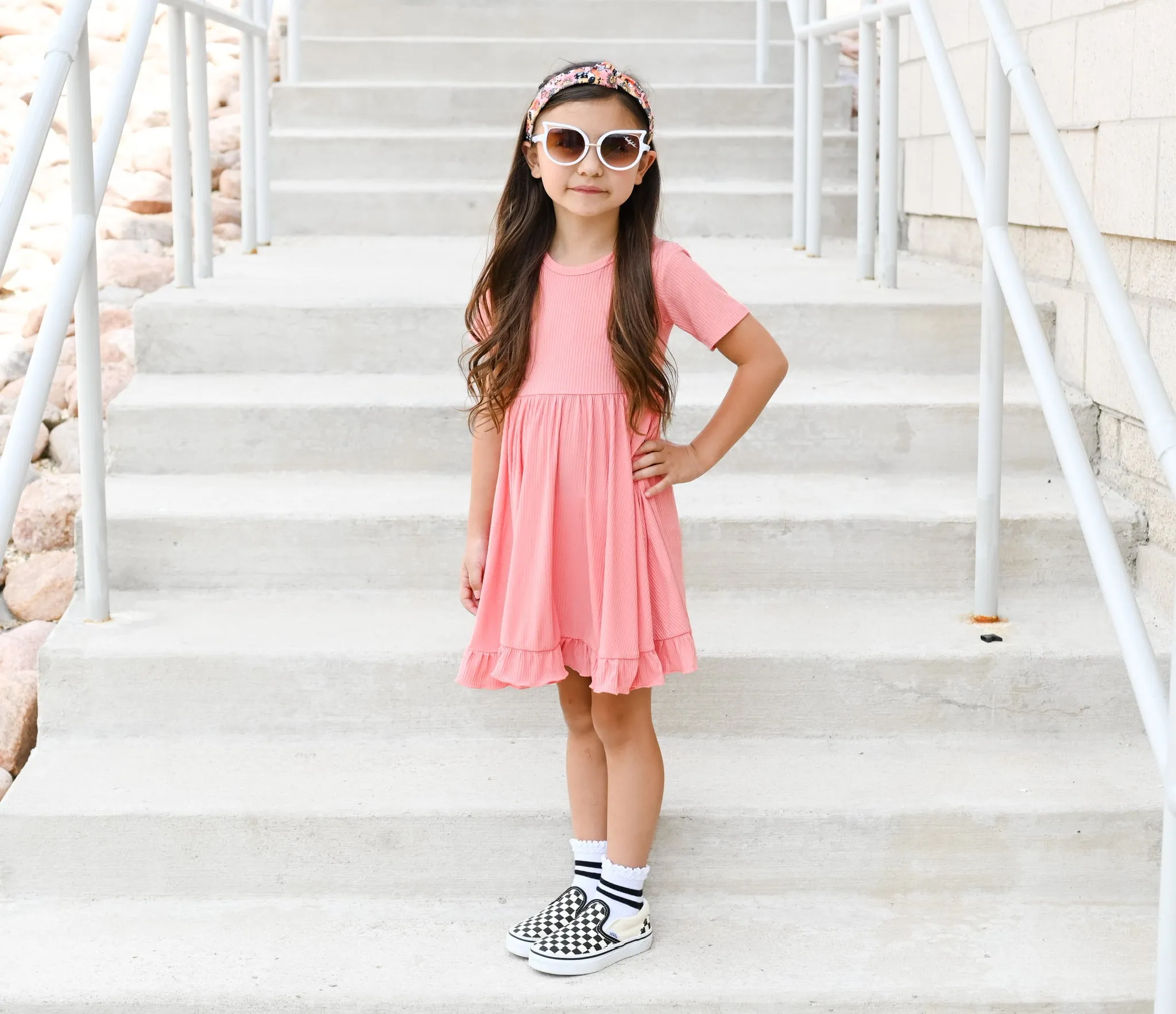 CORAL RIB DREAM RUFFLE DRESS