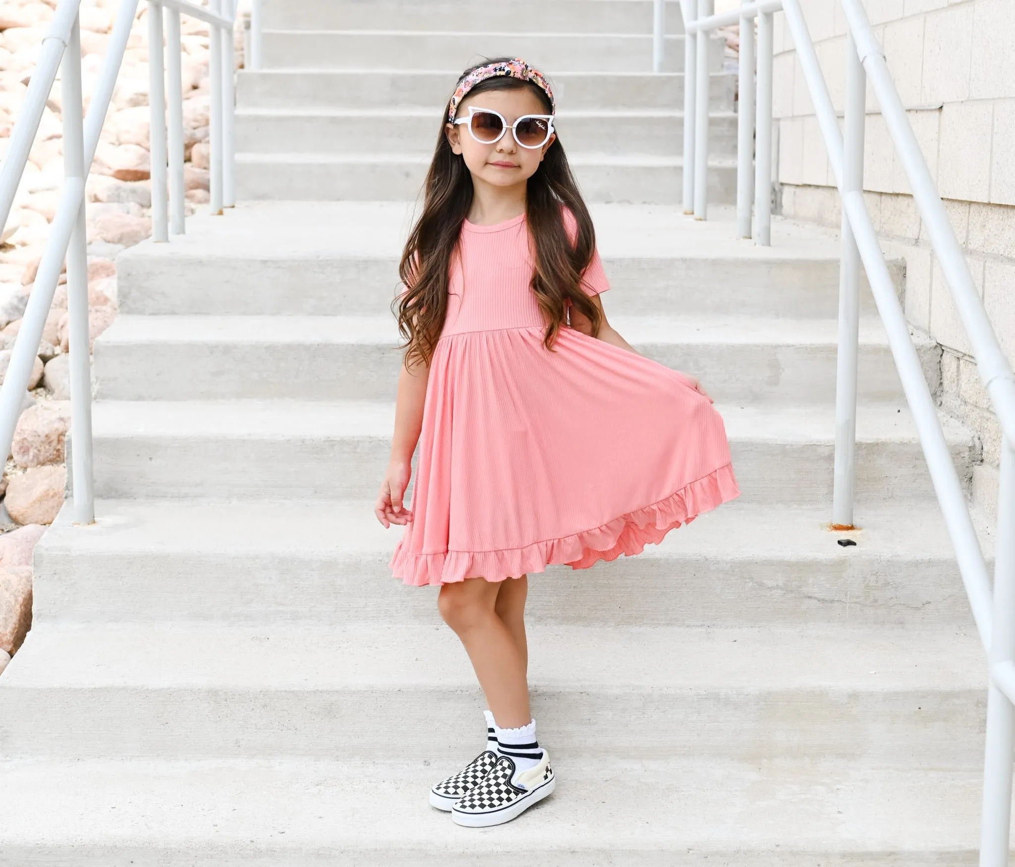 CORAL RIB DREAM RUFFLE DRESS