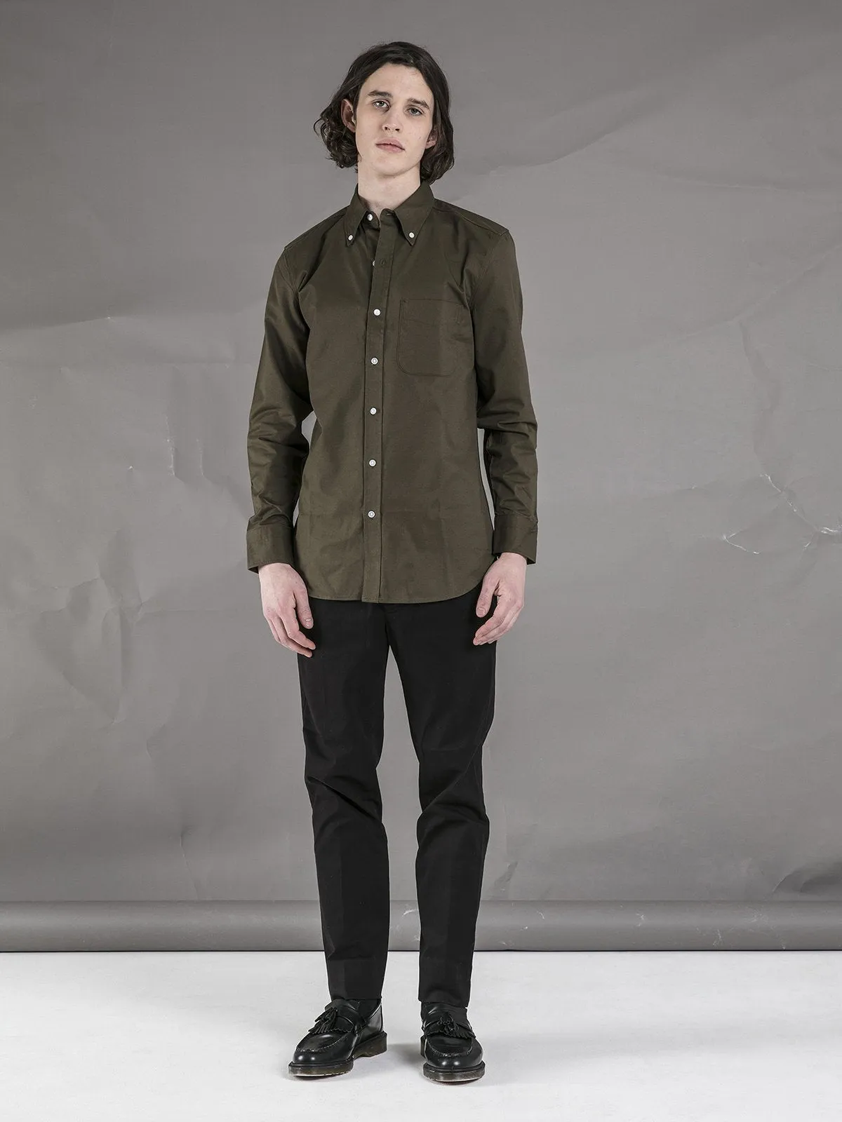 Cotton Button Down Shirt - Olive Green