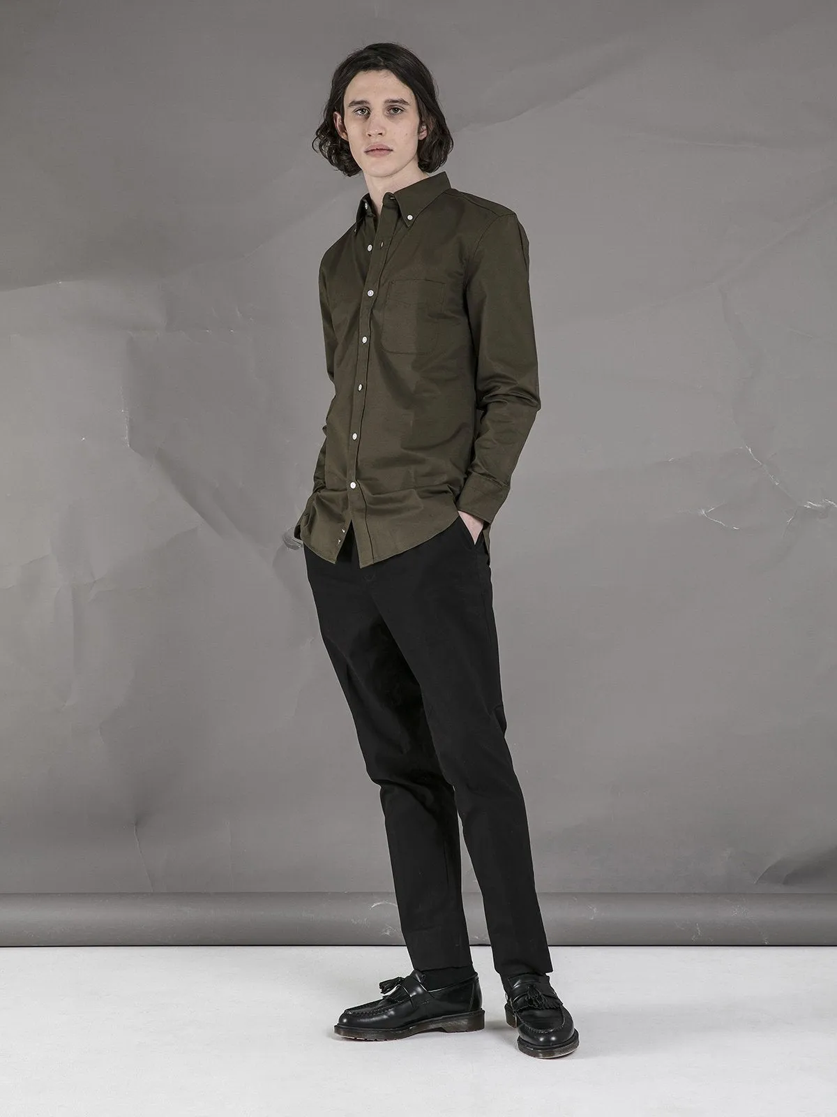 Cotton Button Down Shirt - Olive Green