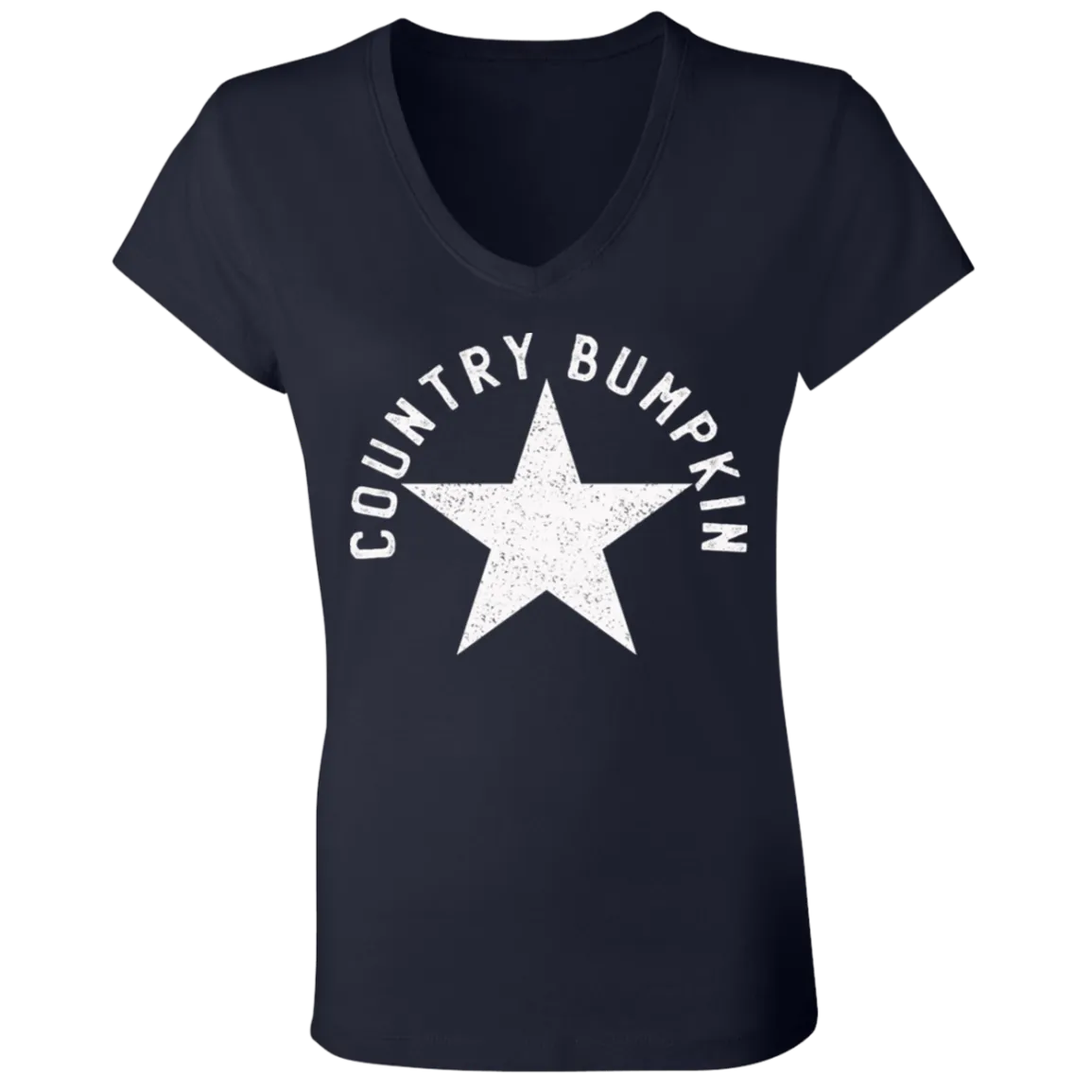 Country Bumpkin White Distressed Star Ladies' Jersey V-Neck T-Shirt