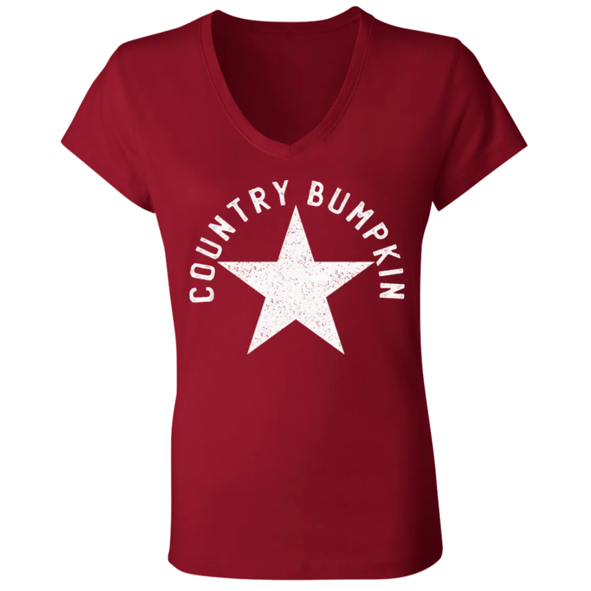 Country Bumpkin White Distressed Star Ladies' Jersey V-Neck T-Shirt