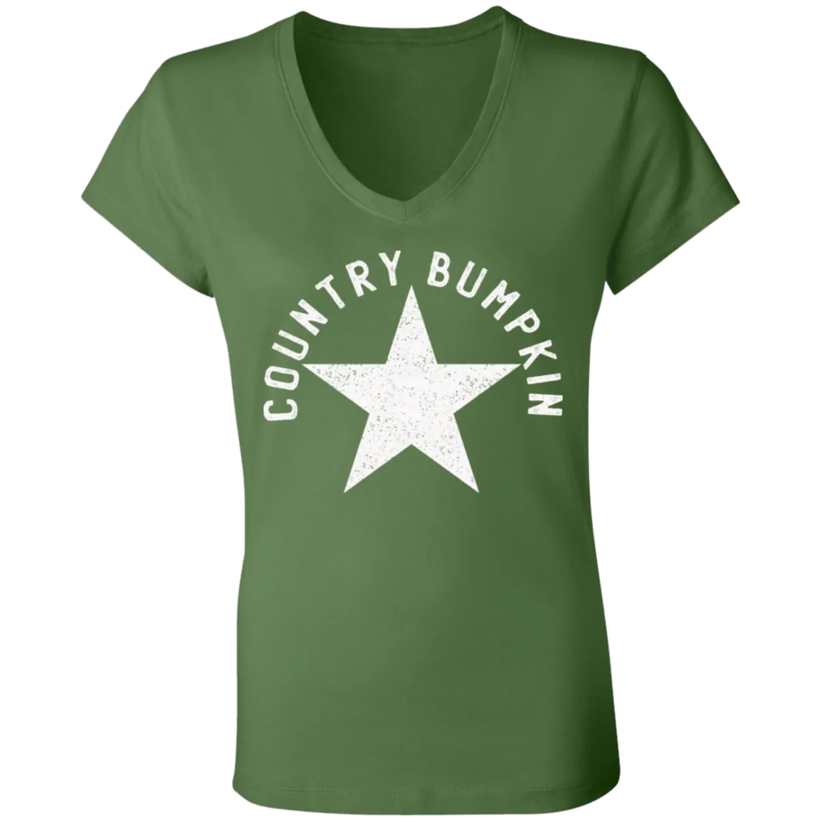 Country Bumpkin White Distressed Star Ladies' Jersey V-Neck T-Shirt