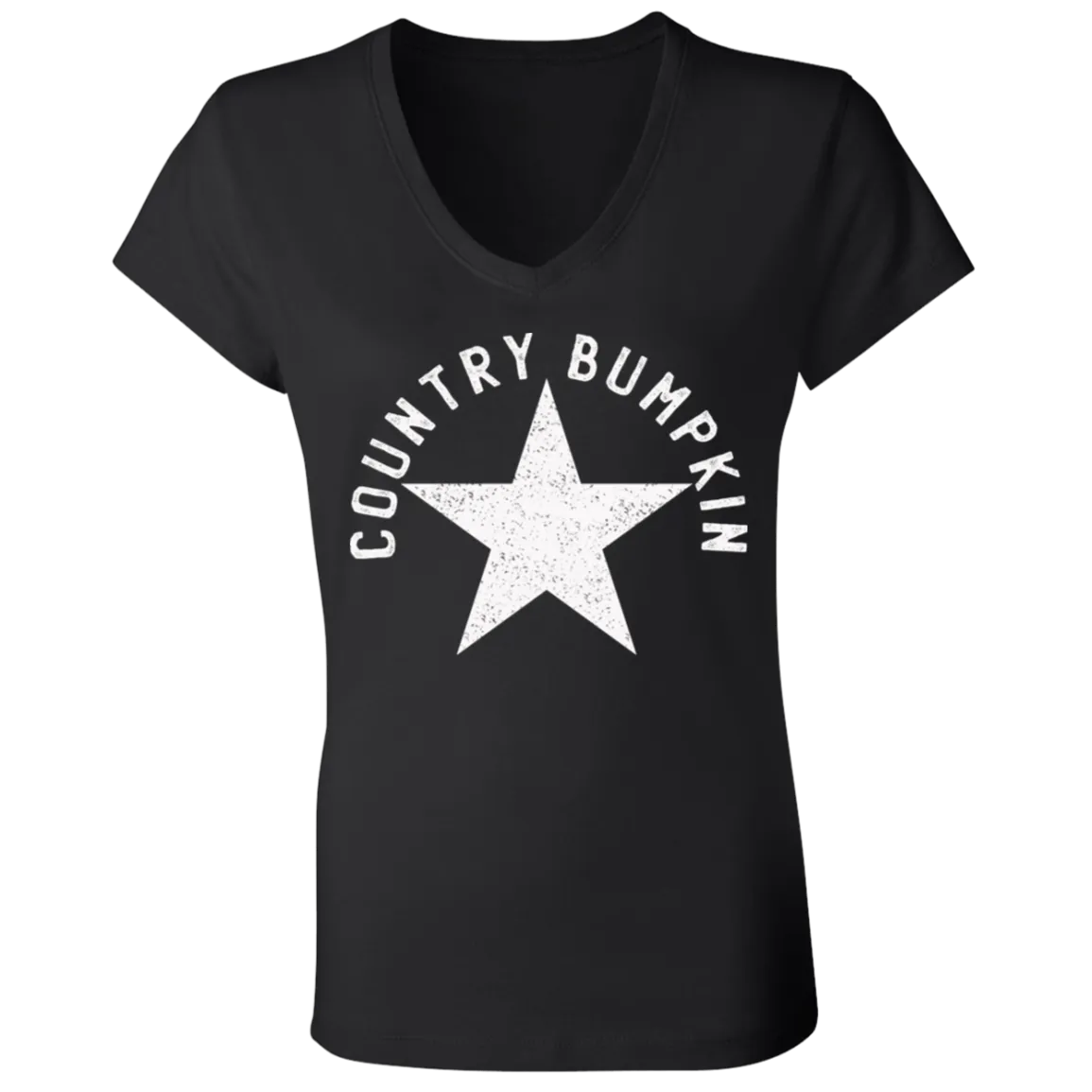 Country Bumpkin White Distressed Star Ladies' Jersey V-Neck T-Shirt