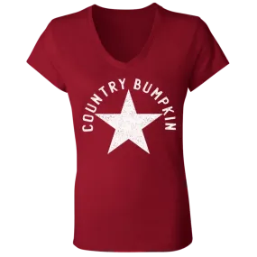 Country Bumpkin White Distressed Star Ladies' Jersey V-Neck T-Shirt