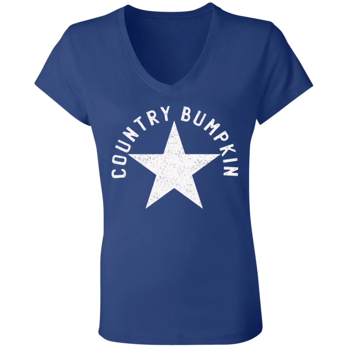 Country Bumpkin White Distressed Star Ladies' Jersey V-Neck T-Shirt