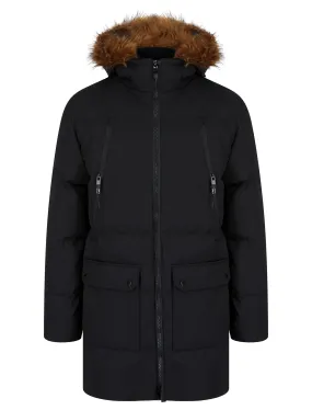 Darryl Padded Parka Coat with Faux Fur Trim Hood in Jet Black - Tokyo Laundry