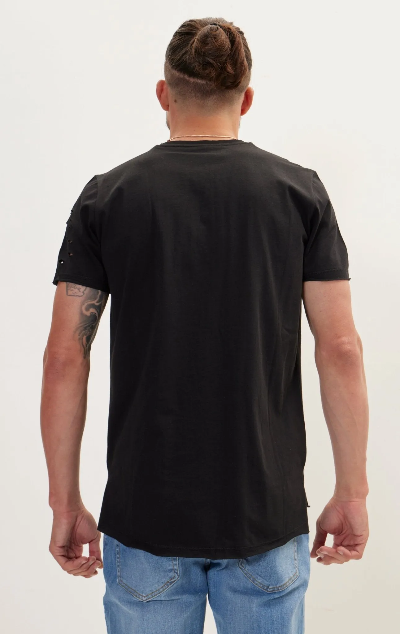 Distressed Button Down T-Shirt - Black