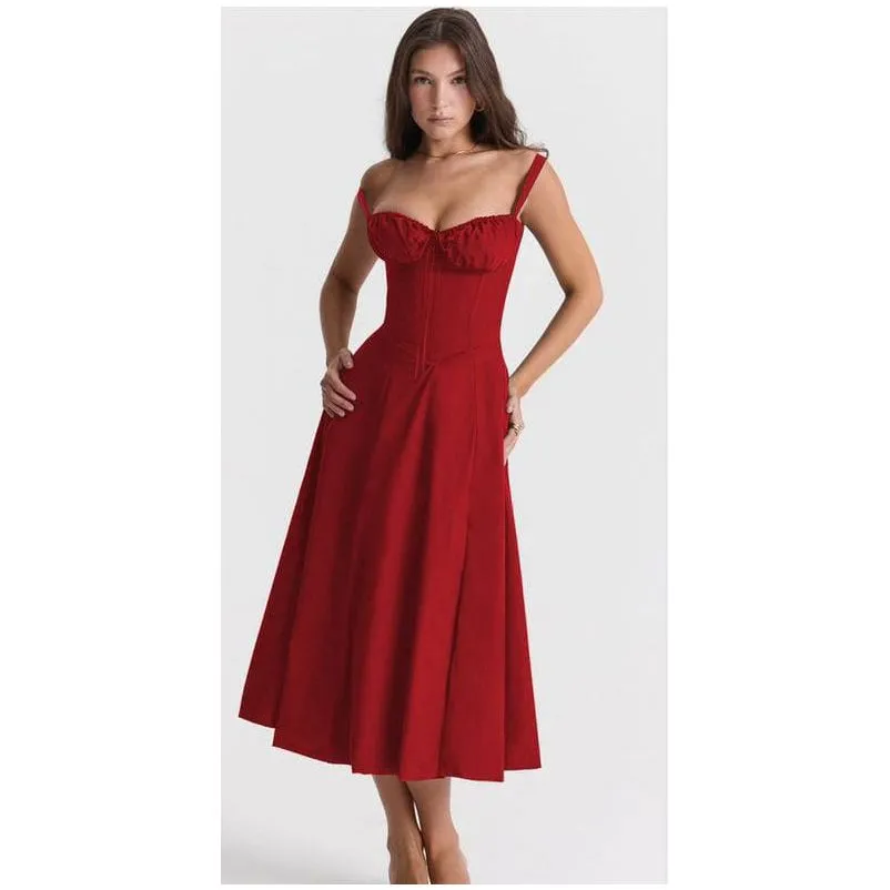 Elegant Corset Casual Formal Long Satin Dress