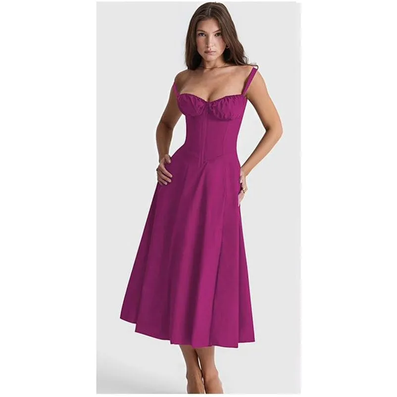 Elegant Corset Casual Formal Long Satin Dress