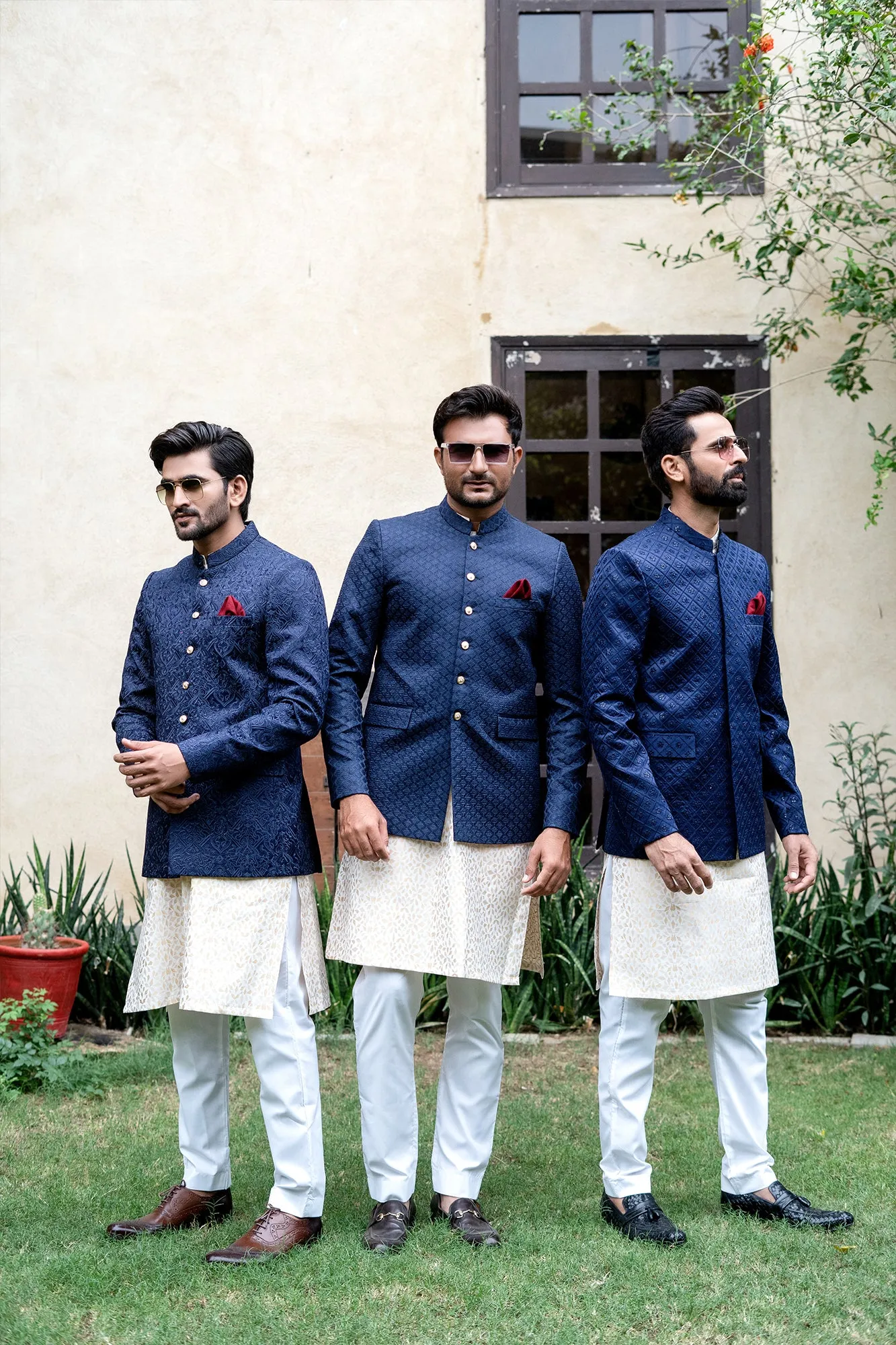 ER 2081 Navy Blue Nehru Jacket Front Open Wedding Prince Coat