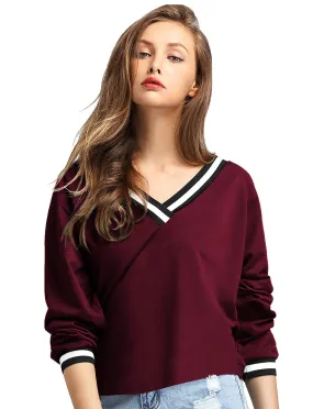 Fabricorn Women's Plain Long Sleeve Cotton Tshirt (Wine, Large)