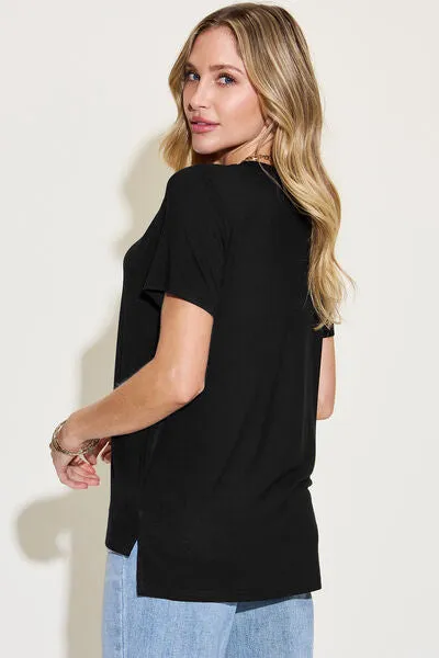 Full Size V-Neck High-Low T-Shirt