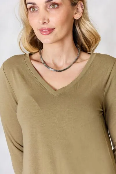 Full Size V-Neck Long Sleeve T-Shirt