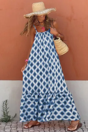 Geometric Flowy Maxi Dress - Blue