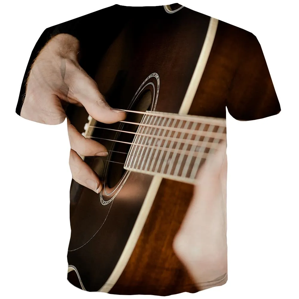 Guitar T shirts Men Music T-shirts Graphic Wooden T-shirts 3d Metal T shirts Funny