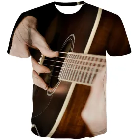 Guitar T shirts Men Music T-shirts Graphic Wooden T-shirts 3d Metal T shirts Funny