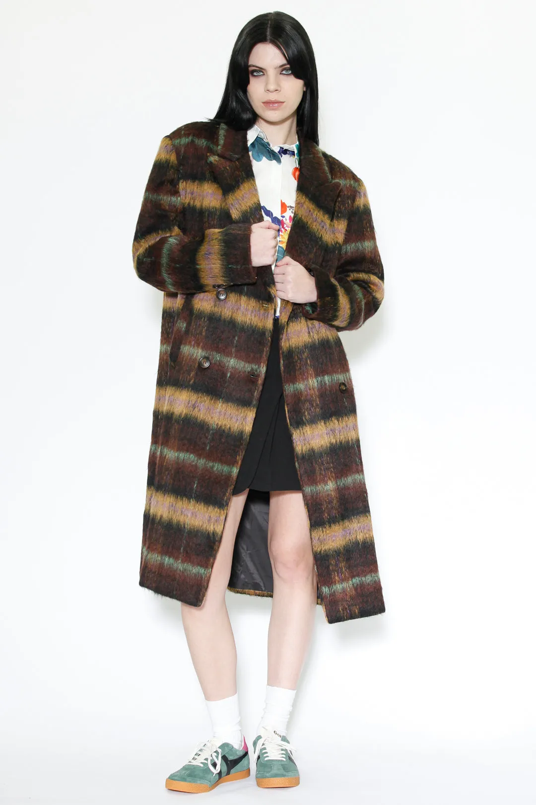 Heavy Wool Brown Plaid Coat