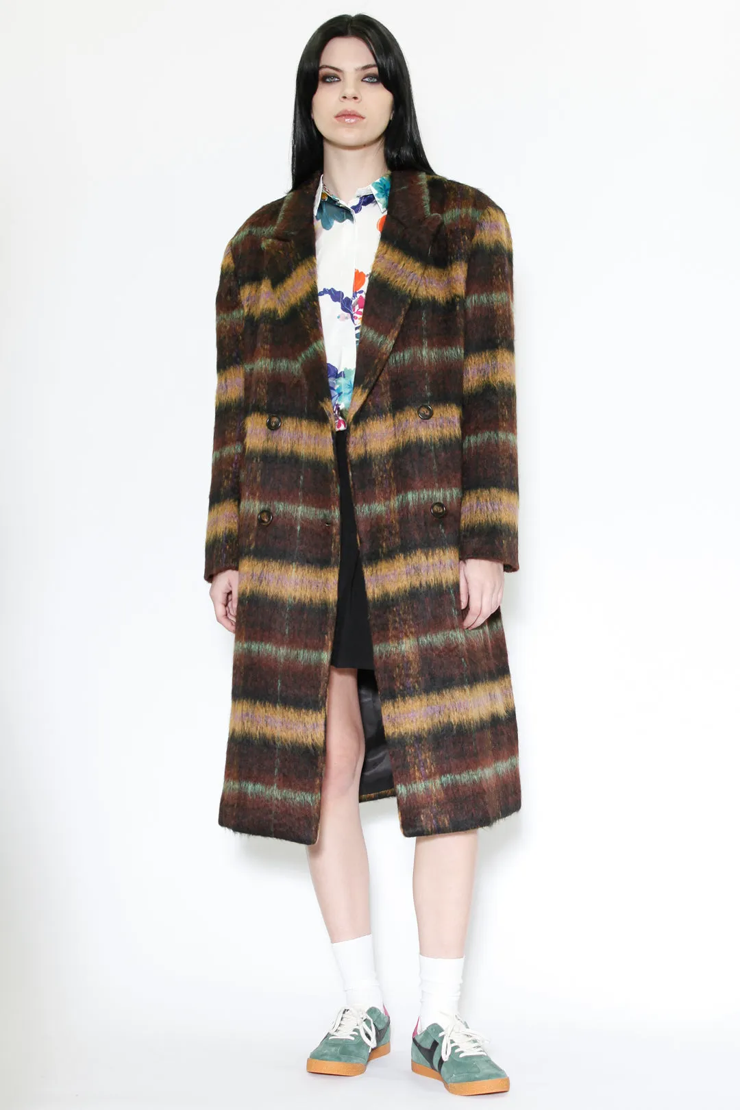 Heavy Wool Brown Plaid Coat