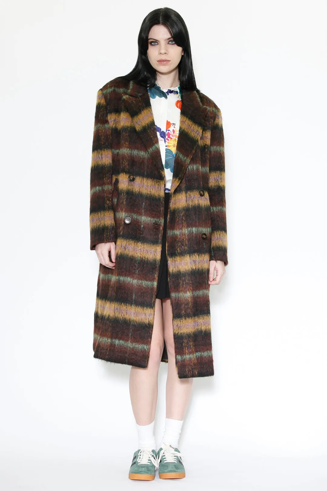 Heavy Wool Brown Plaid Coat