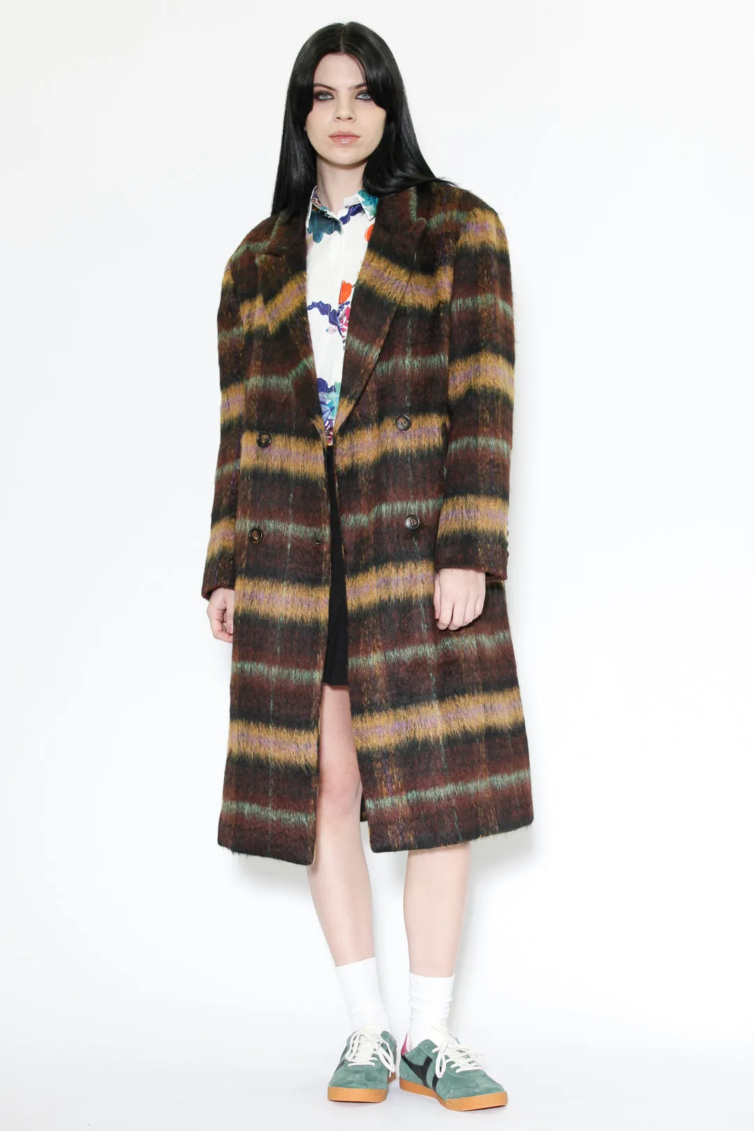 Heavy Wool Brown Plaid Coat