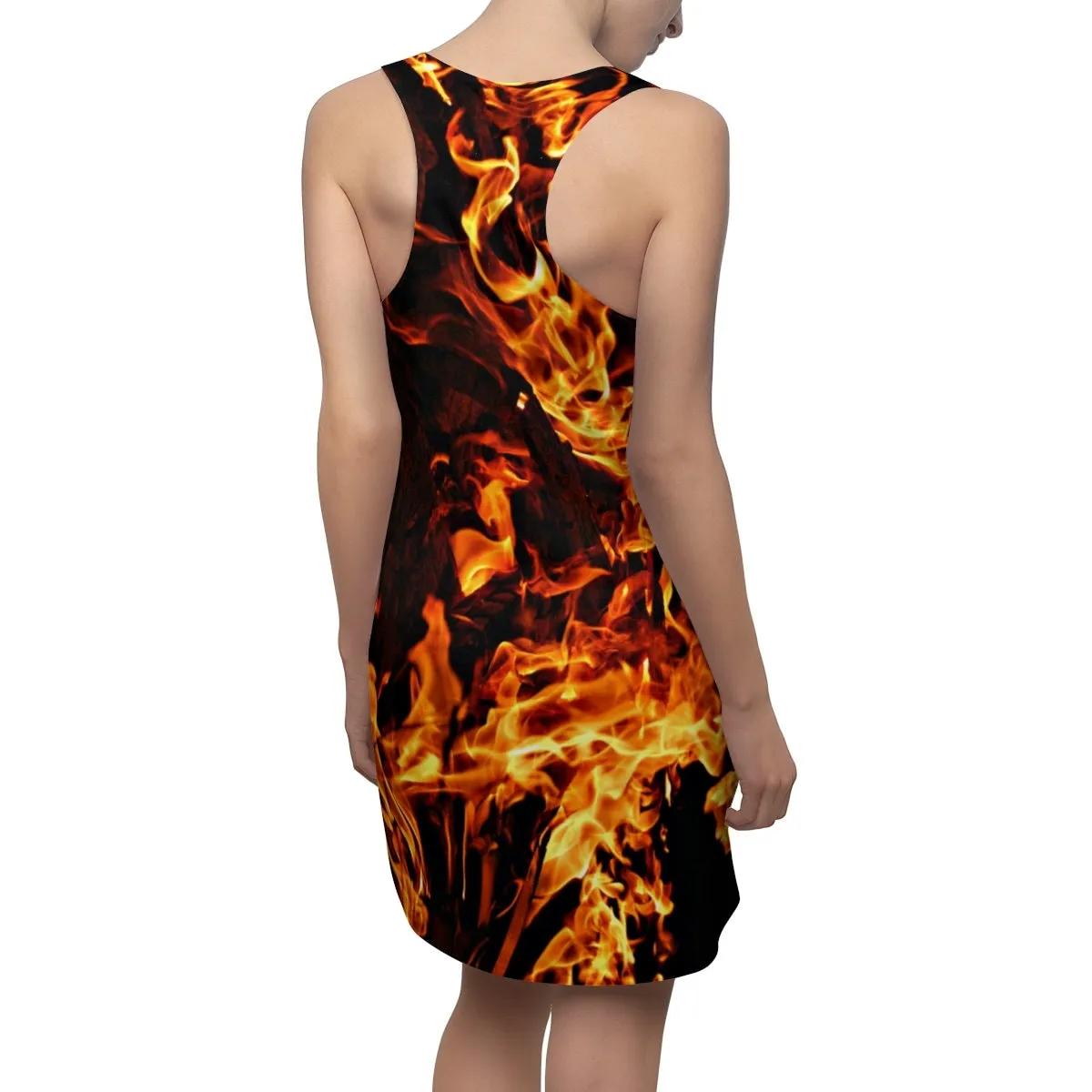 Hot Fire flames Women&#39;s Racerback Dress,XS-2XL,Casual Athletic Sleeveless A-line tank,Gift For Her/Girlfriend/Aunt/Mom/Birthday/Valentines