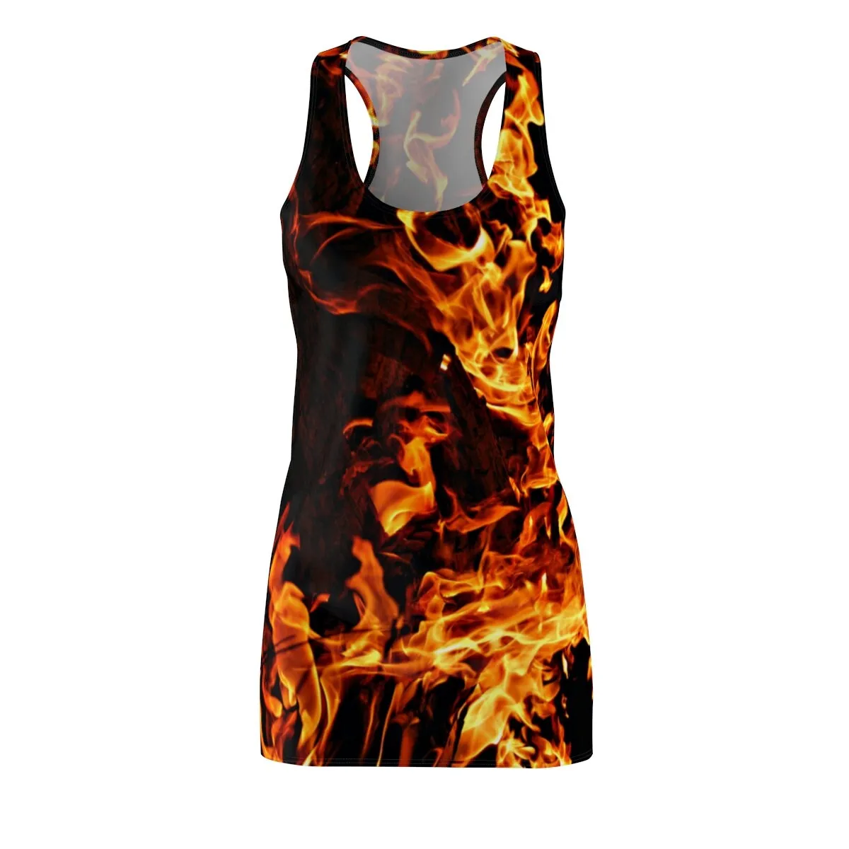 Hot Fire flames Women&#39;s Racerback Dress,XS-2XL,Casual Athletic Sleeveless A-line tank,Gift For Her/Girlfriend/Aunt/Mom/Birthday/Valentines