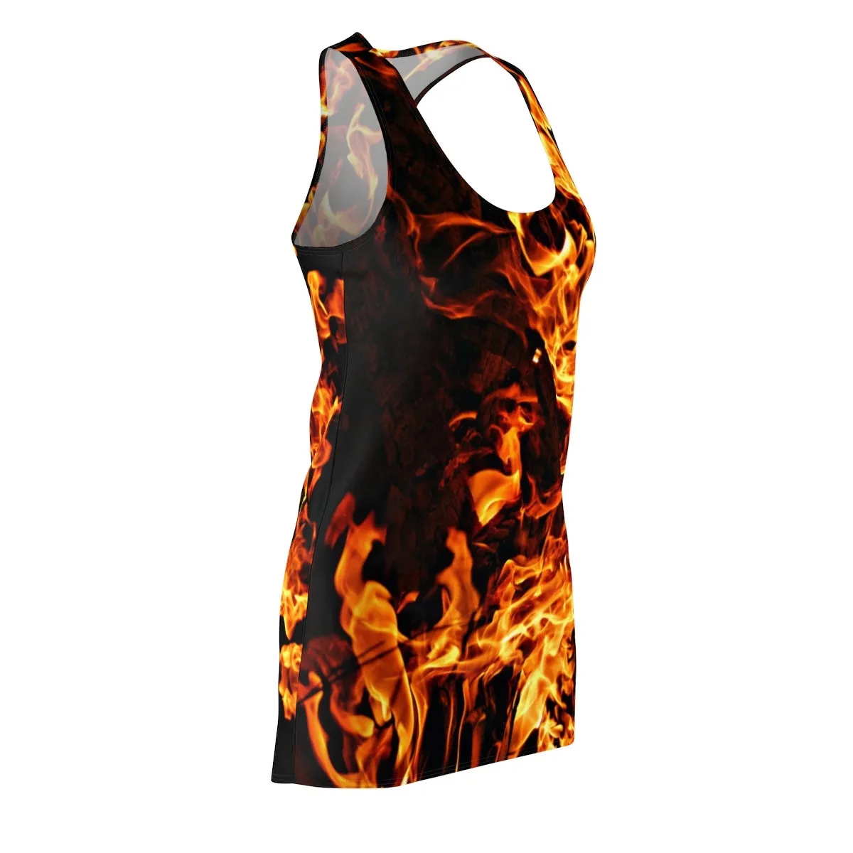 Hot Fire flames Women&#39;s Racerback Dress,XS-2XL,Casual Athletic Sleeveless A-line tank,Gift For Her/Girlfriend/Aunt/Mom/Birthday/Valentines