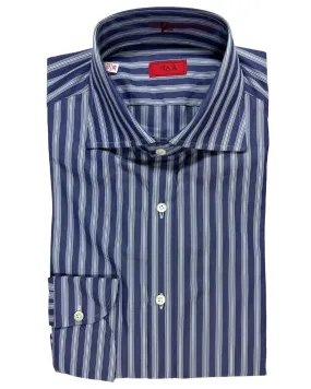 Isaia Dress Shirt Dark Blue Stripes 39 - 15 1/2 Regular Fit