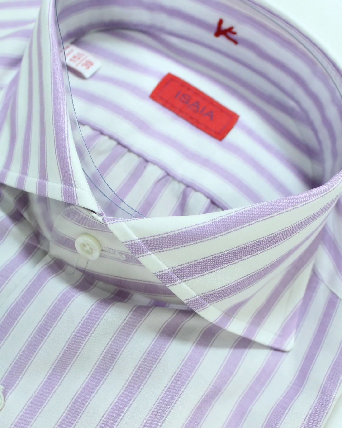 Isaia Dress Shirt White Lilac Stripes 39 - 15 1/2 Regular Fit