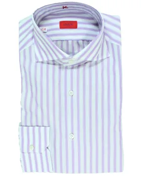 Isaia Dress Shirt White Lilac Stripes 39 - 15 1/2 Regular Fit