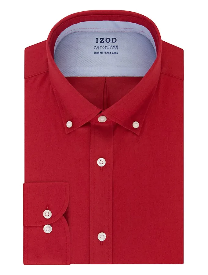 IZOD Advantage Performance Regular Fit Wrinkle Free Button-Up Dress Shirt - Cherry