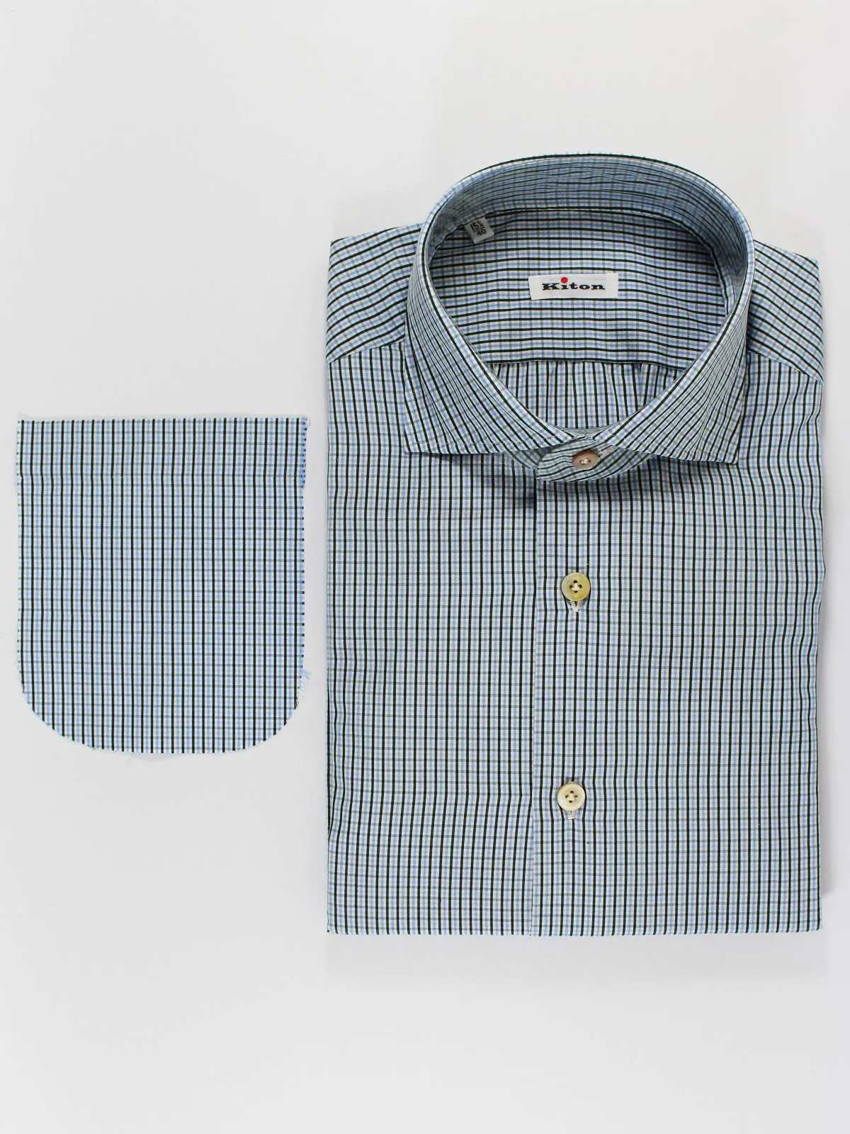 Kiton Dress Shirt White Dark Green Blue Check 40 - 15 3/4 SALE