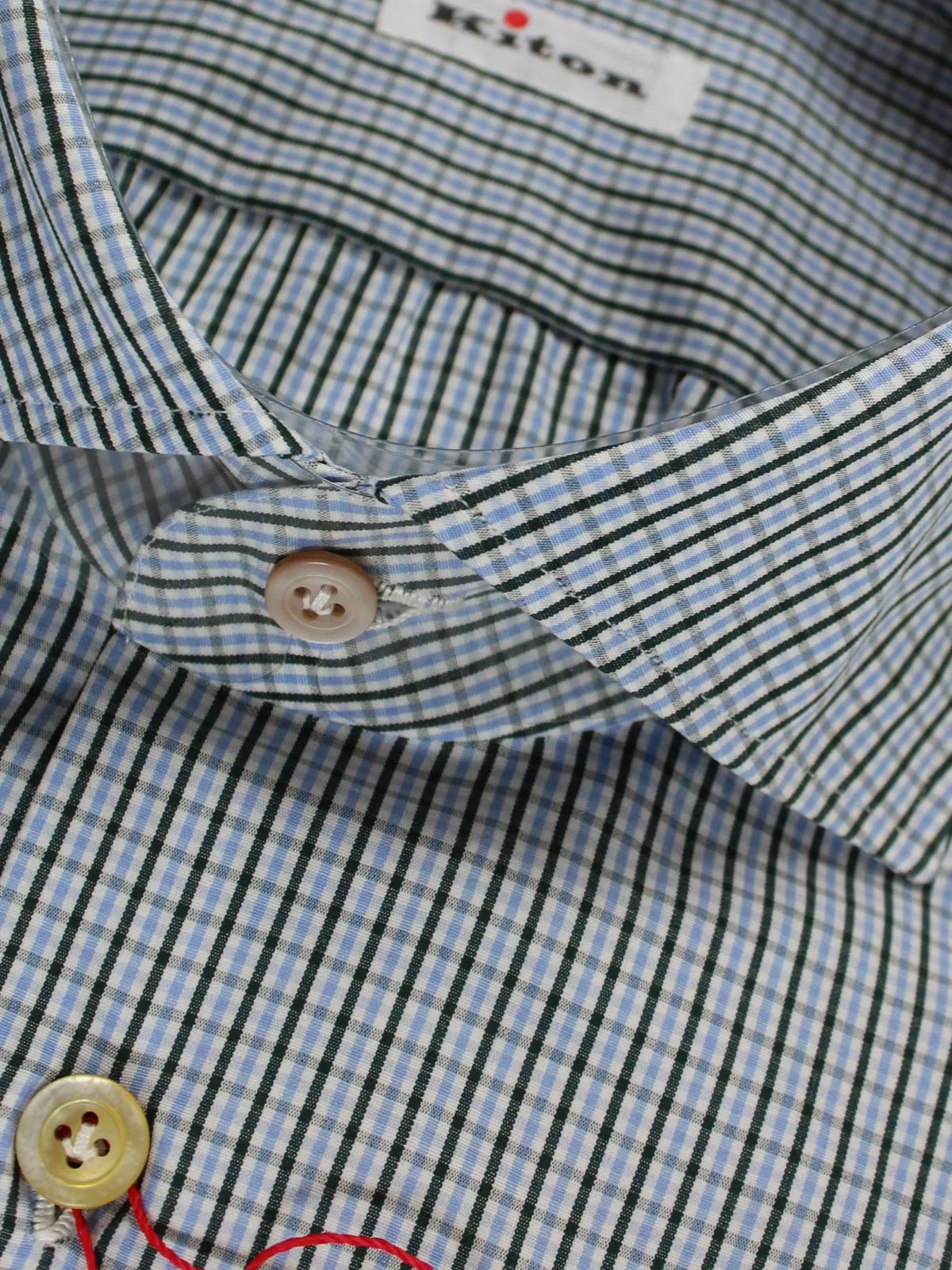 Kiton Dress Shirt White Dark Green Blue Check 40 - 15 3/4 SALE