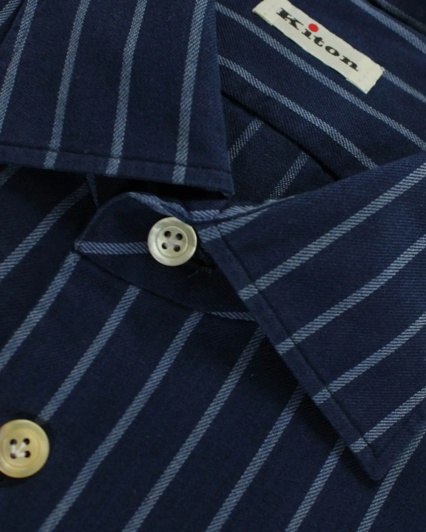 Kiton Shirt Dark Blue Stripes - Flannel Cotton 43 - 17